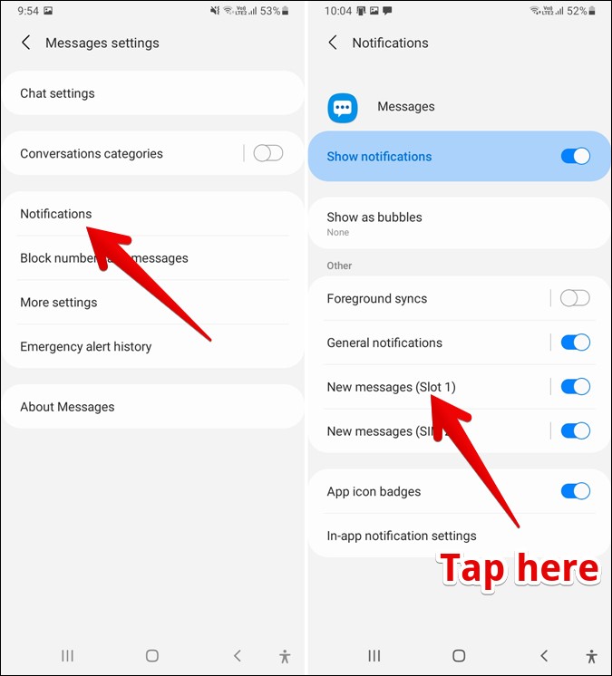 samsung messages app notification settings
