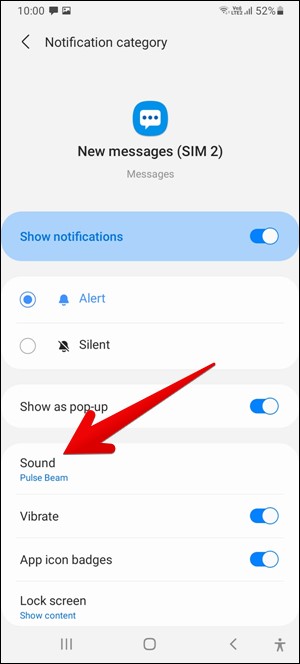 samsung messages sound notification settings