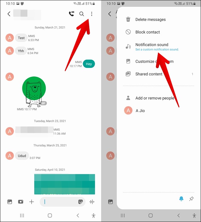 changing sms tone of individual contacts in samsung messages