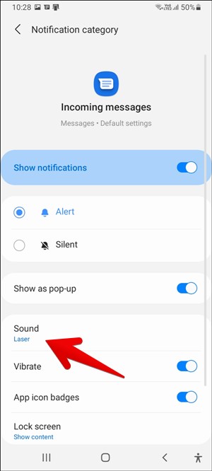 choose message notification sound for contact in samsung