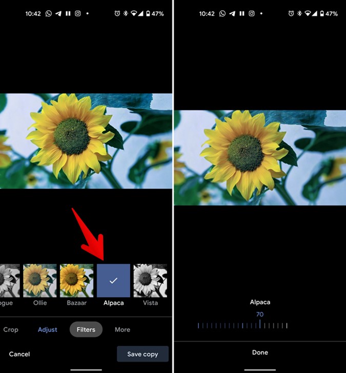 Adjust Intensity of Filter Effect Google Photos