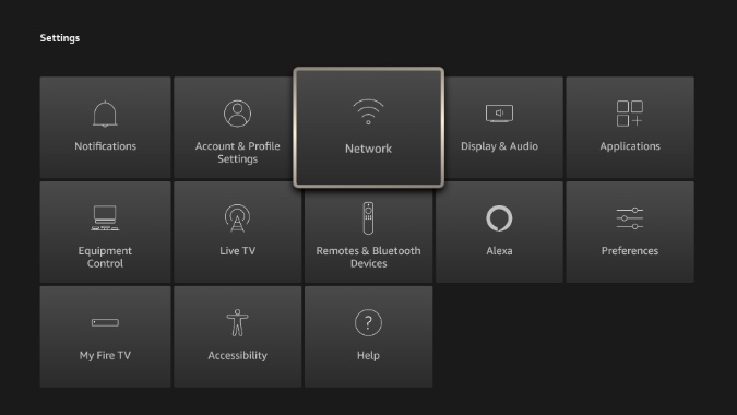 Fire TV Stick Network menu