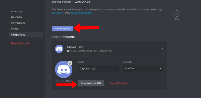 creating a new webhook on discord