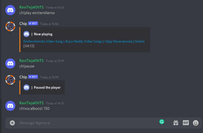 controling vocalboost with chip bot on Discord