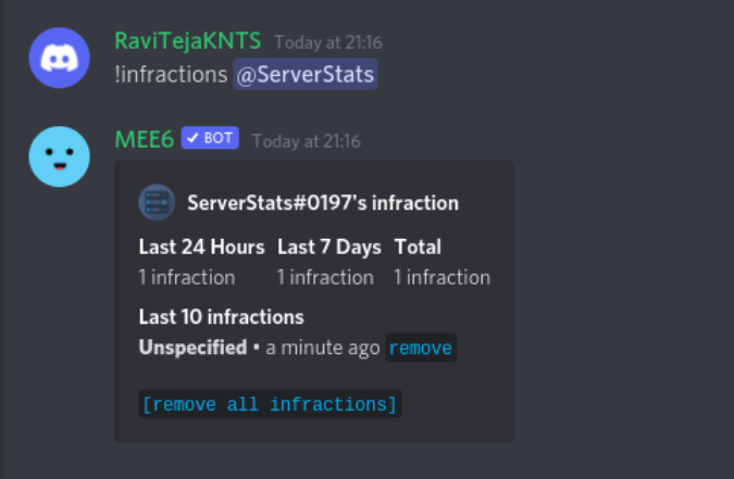 Infraction stats of users in discord