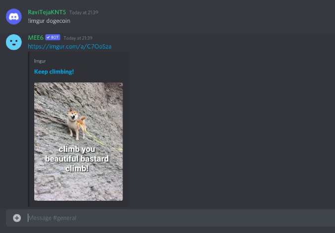 Memes on Discord using Imgur command of MEE6