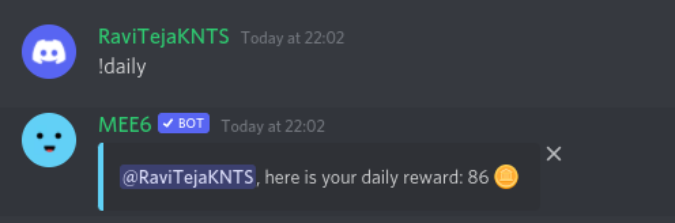 Daily reward points of MEE6