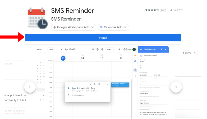 Installing SMS Reminder add-on from Workplace