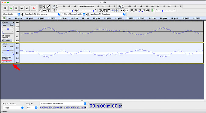 select an audio clip in audacity