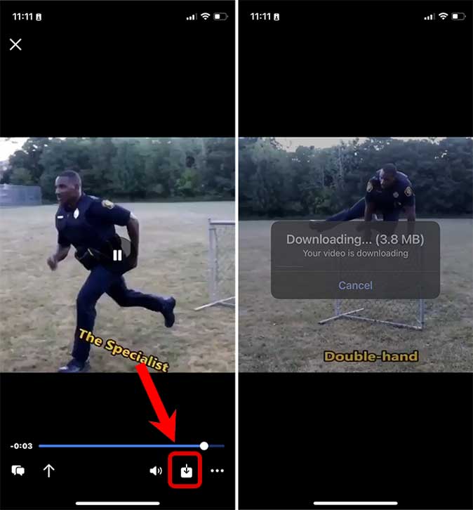 tap download button to save the video to the iPhone