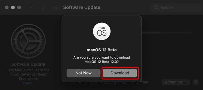 start installing macOS 12 beta 