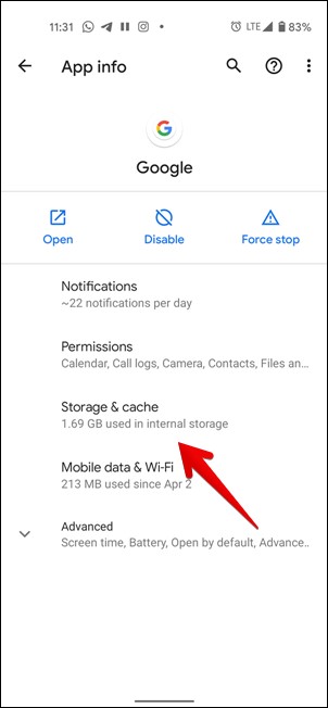Google App Storage Setting