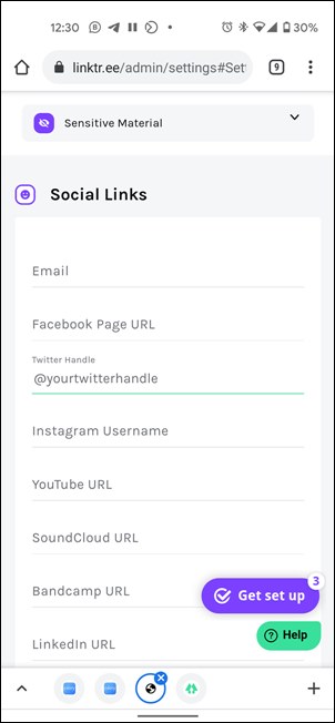 Linktree Social Links Settings