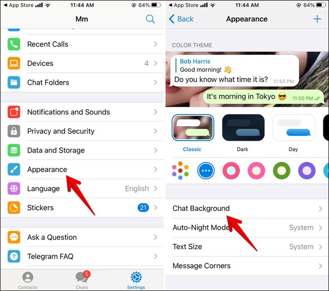 Telegram Change Chat Background iPhone
