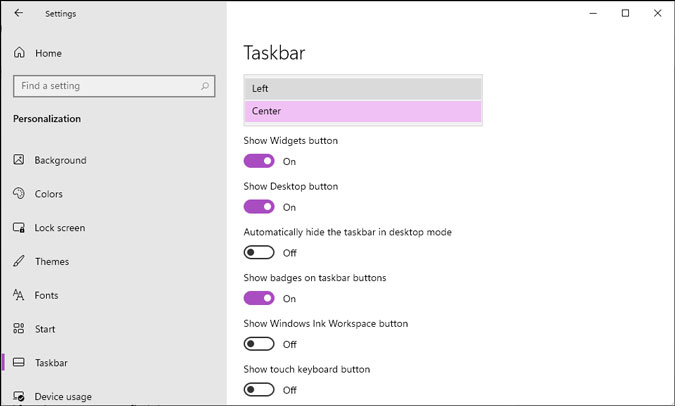 align windows 11 taskbar icons