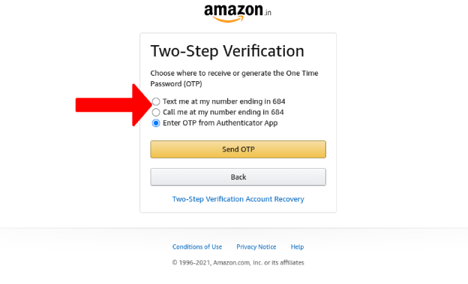 Using phione number as two step verification in Amazon