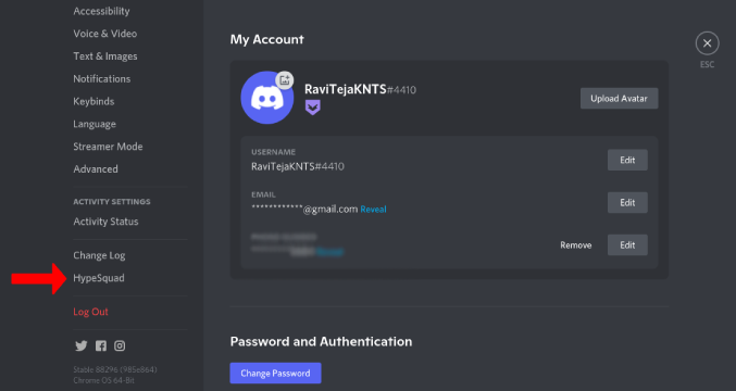 HypeSquad option in Discord Settings 
