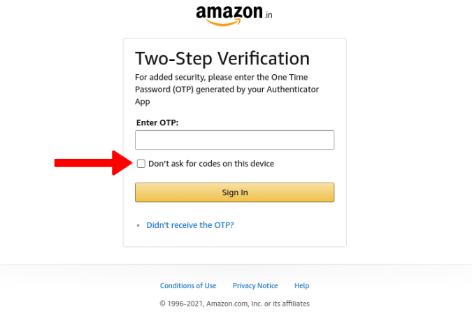 Don't ask codes on this device option in Amazon