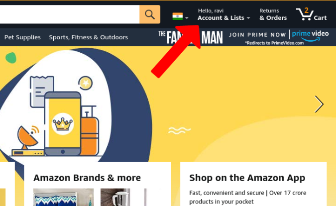Account & Lists option in Amazon
