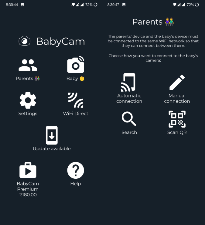 Using BabyCam as a parent device