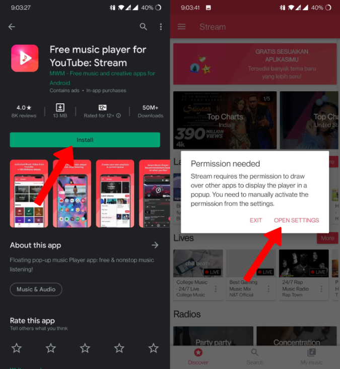 Uisng Stream app to play Youtube Music songs