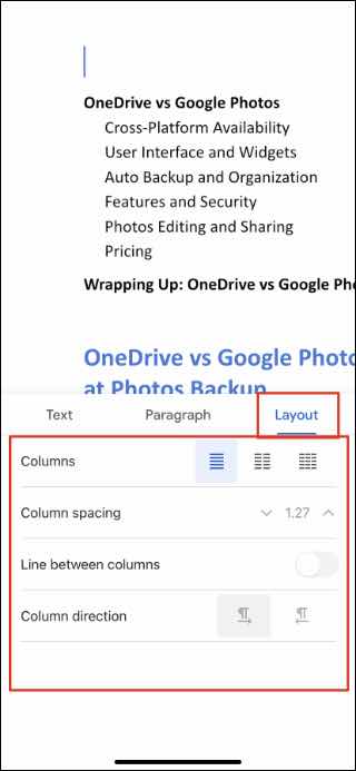 add column in google docs  mobile