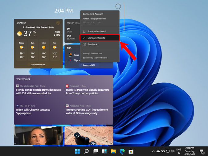 manage interests windows 11 widgets