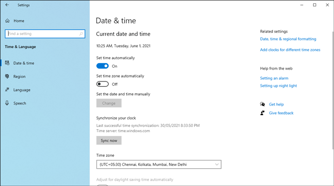 windows 10 date and time settings