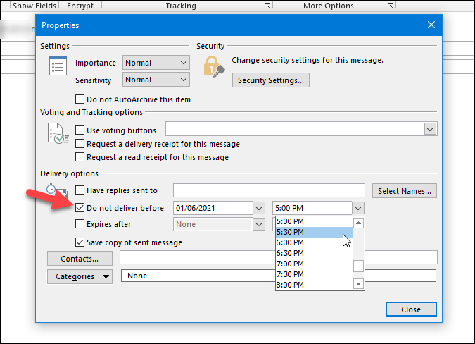 verify outlook delay delivery settings