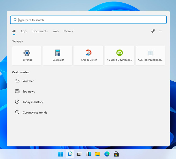 Redesigned Search bar on Windows 11