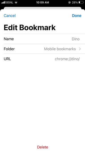 Google Chrome Dino Game Add Bookmark iPhone