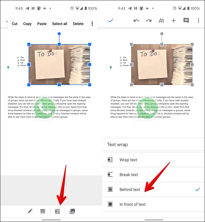 Google Docs Wrap text on Mobile
