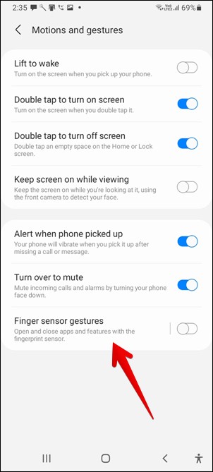 Samsung Notification ENable Fingerprint Gesture