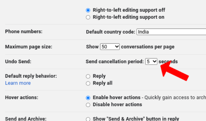 Changing Undo Send duration on Gmail