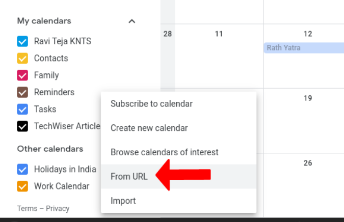 Adding calendar with URL on Google Calendar