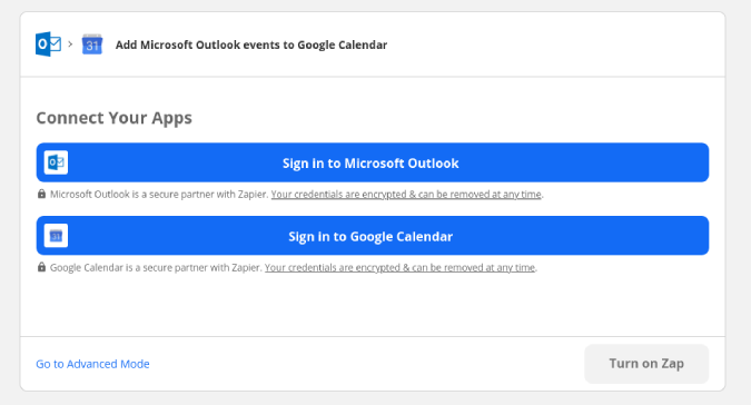 Syncing Outlook Calendar with Google Calendar using Zapier