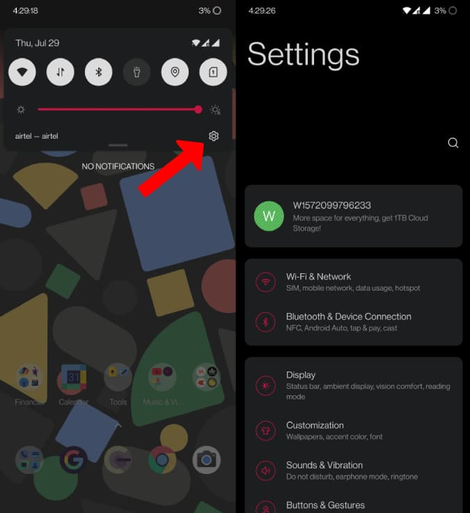 Opening settings on Android