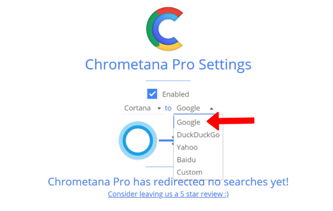 Changing the Search Engine from Google to other browsers 