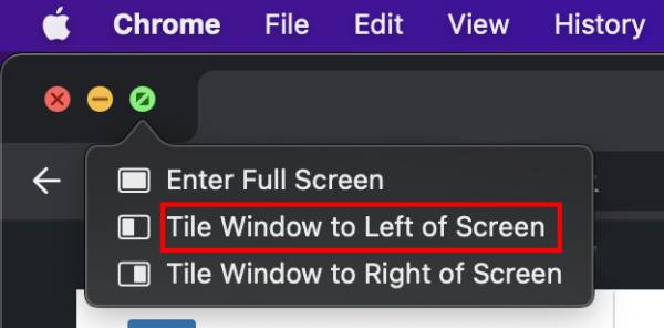 menu command for tiling window on mac