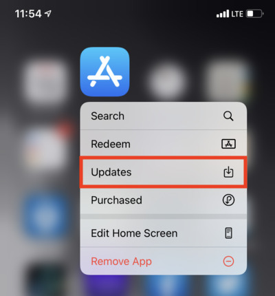 Long press App Store icon and choose Updates