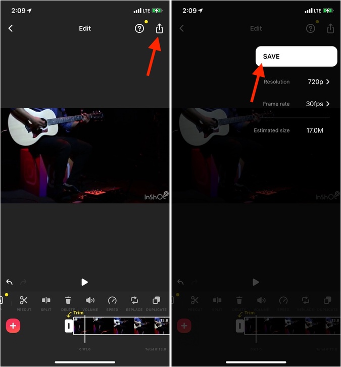 Tap Share icon Save to remove sound from video on iPhone