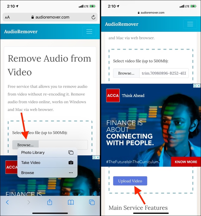 Upload Video Browse in AudioRemover on iPhone