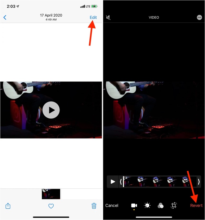 Revert to Original the video sound on iPhone