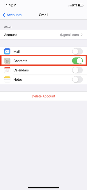 Make Sure Contacts is enabled in iPhone Settings