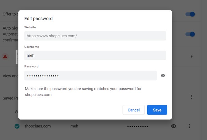 saving password in google chrome password manager