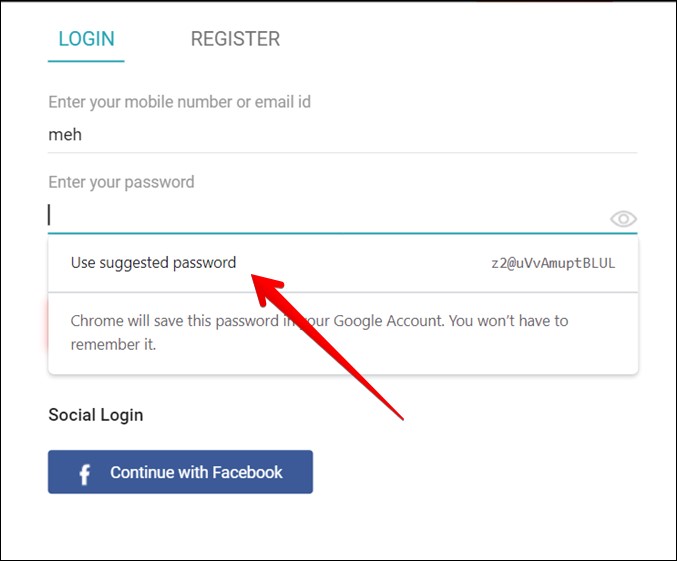 google chrome suggest password feature