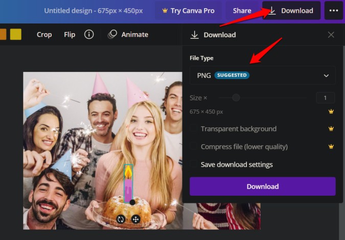downloading image from canva after putting picture on another picture