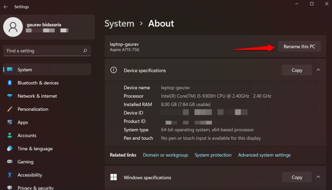 change windows computer name in windows 10 and 11