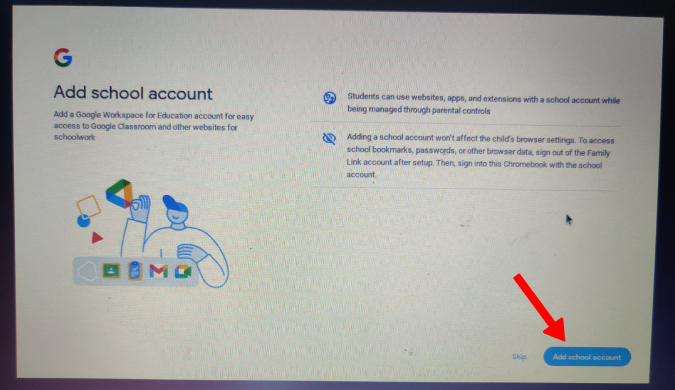 adding school account to your child account 