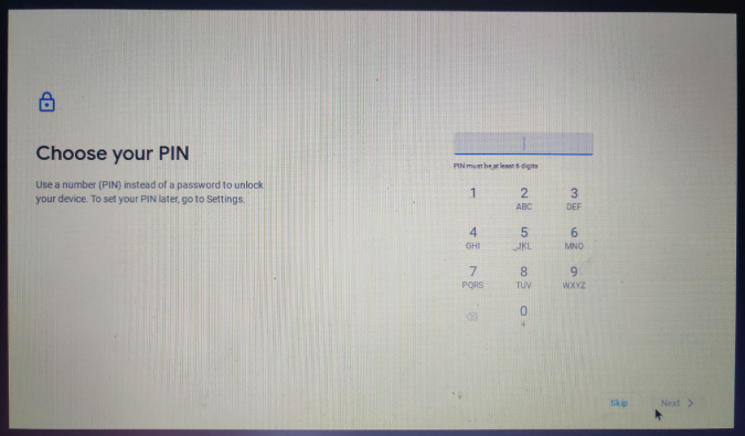 Setting up pin for the Chromebook 